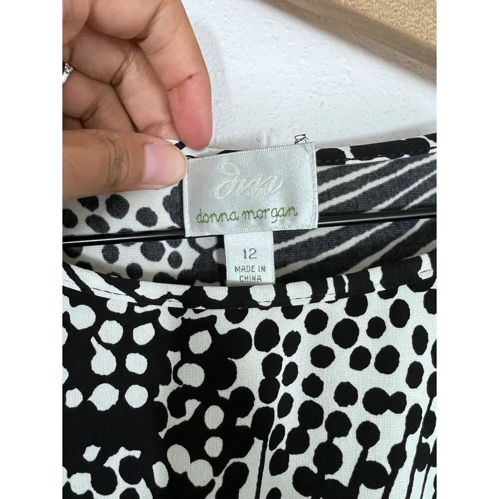 Donna Morgan Black White Abstract Print Tie Waist Dress Size 10 - Picture 4 of 6